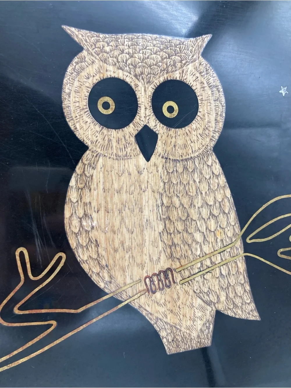 Vintage Couroc of Monterey MCM Large Rectangle Owl Tray